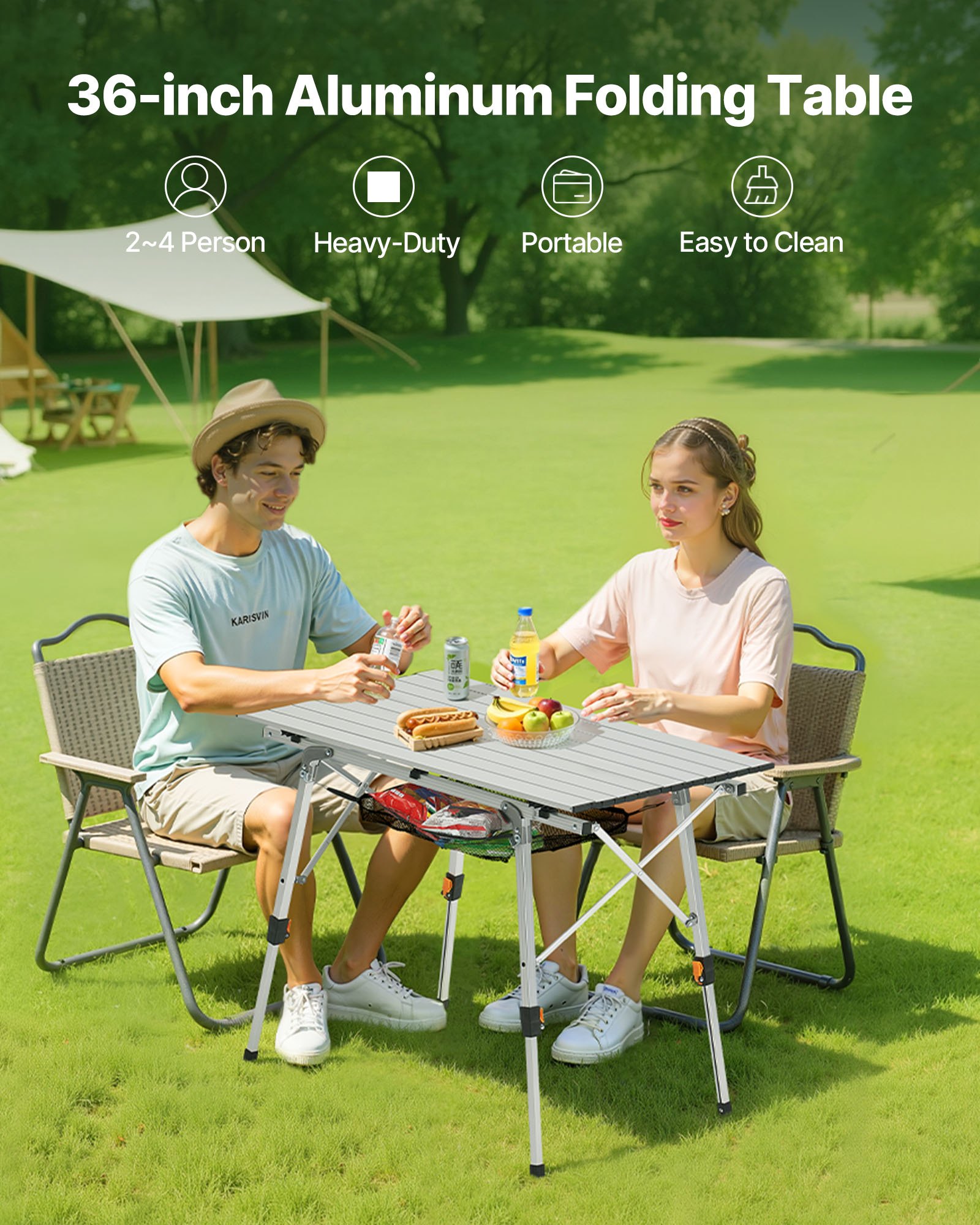VEVOR Folding Camping Table, Portable Roll Up Side Tables, Lightweight ...
