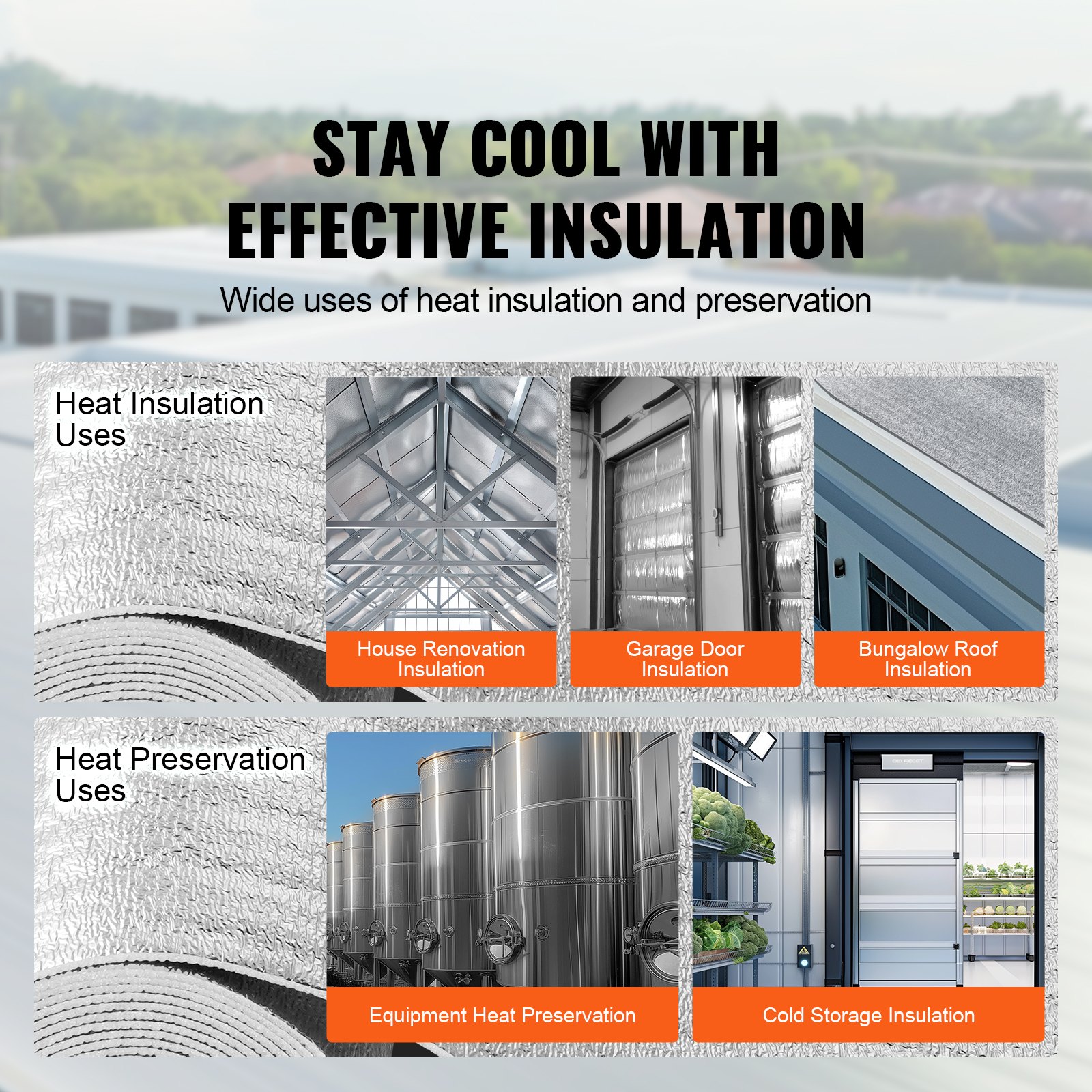 Image showcasing VEVOR Double Reflective Insulation Roll Foam Core Radiant Barrier 300 ...
