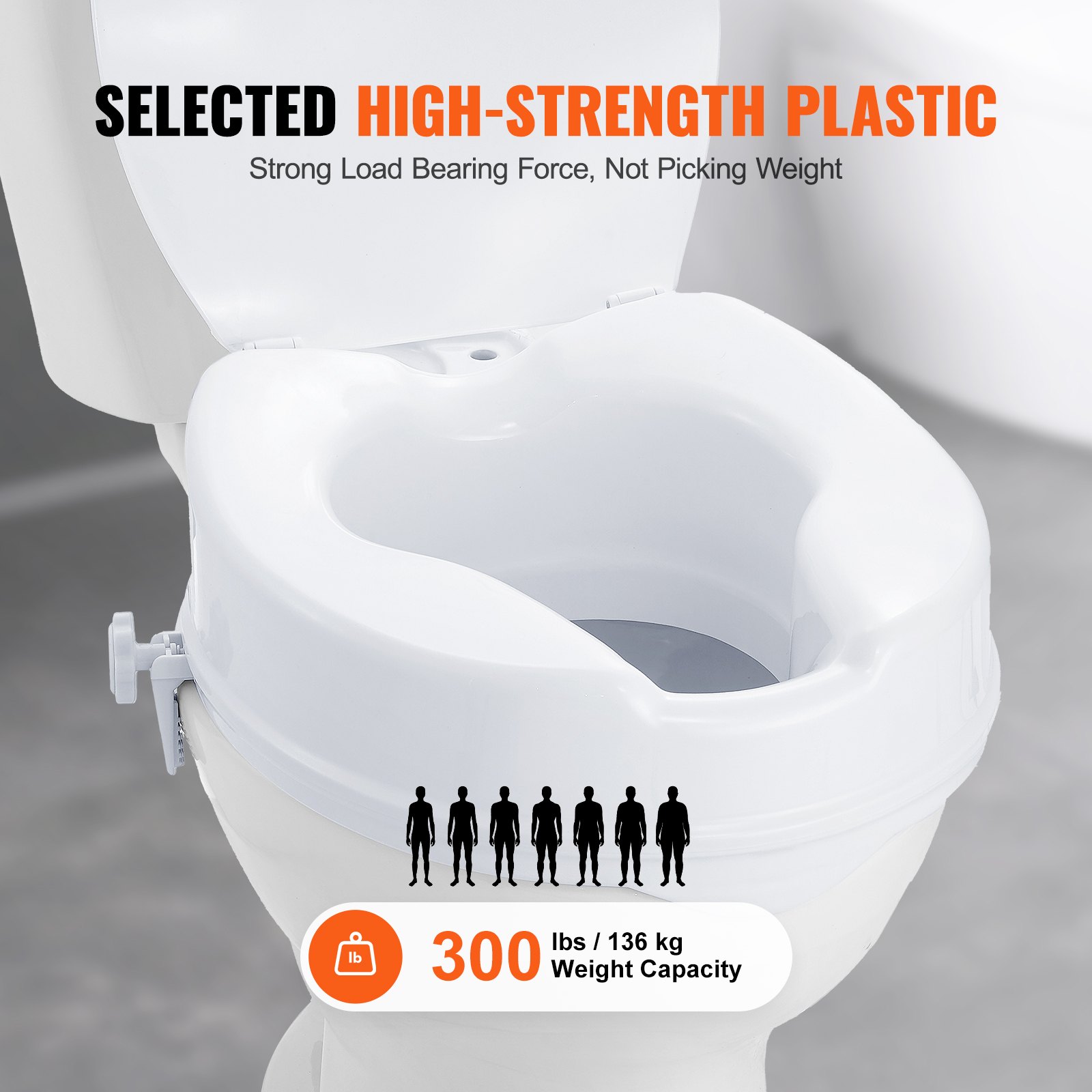 VEVOR Raised Toilet Seat, 4" Height Raised, 300 Lbs Weight Capacity ...