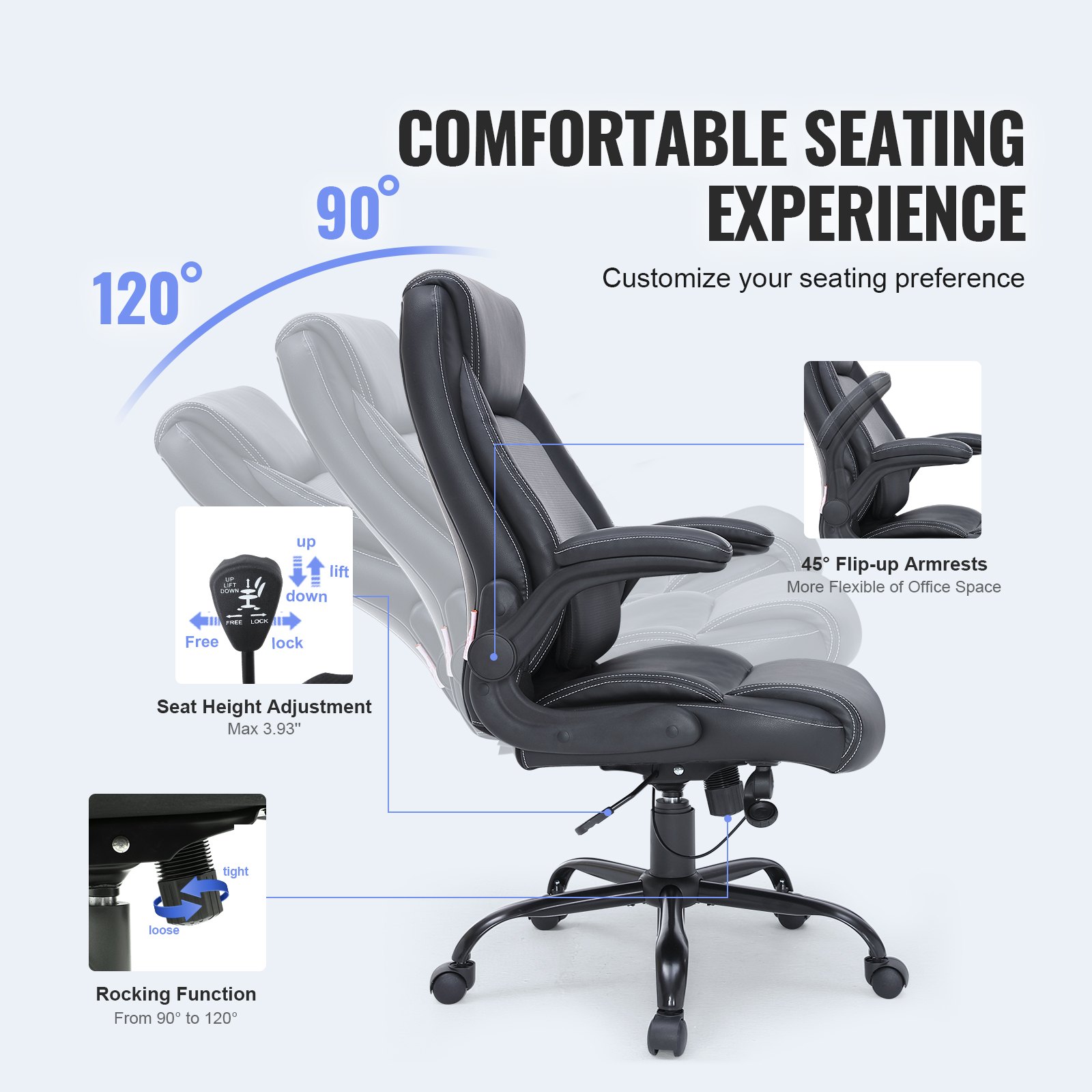 VEVOR Executive Office Chair with Cutting-edge Adjustable Lumbar ...