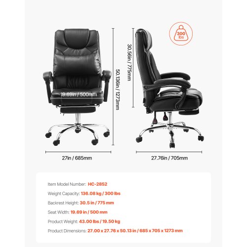 VEVOR Executive Office Chair With Footrest - 300lb Capacity