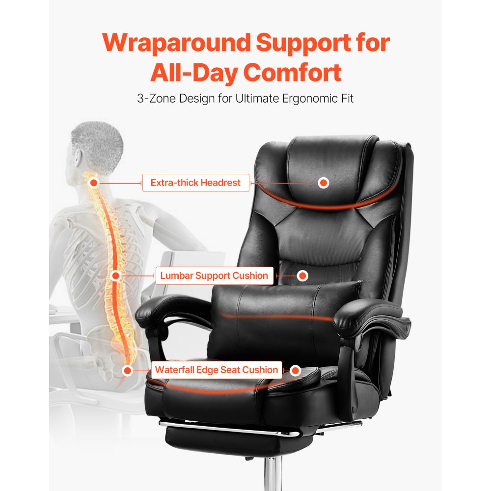 VEVOR Executive Chair, High Back Office Chair with Footrest and Lumbar ...