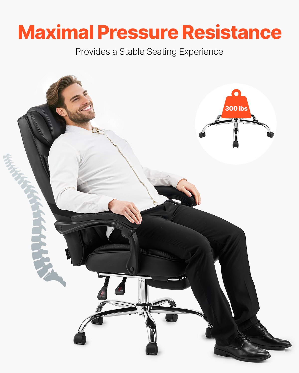 VEVOR Executive Chair, High Back Office Chair with Footrest and Lumbar ...