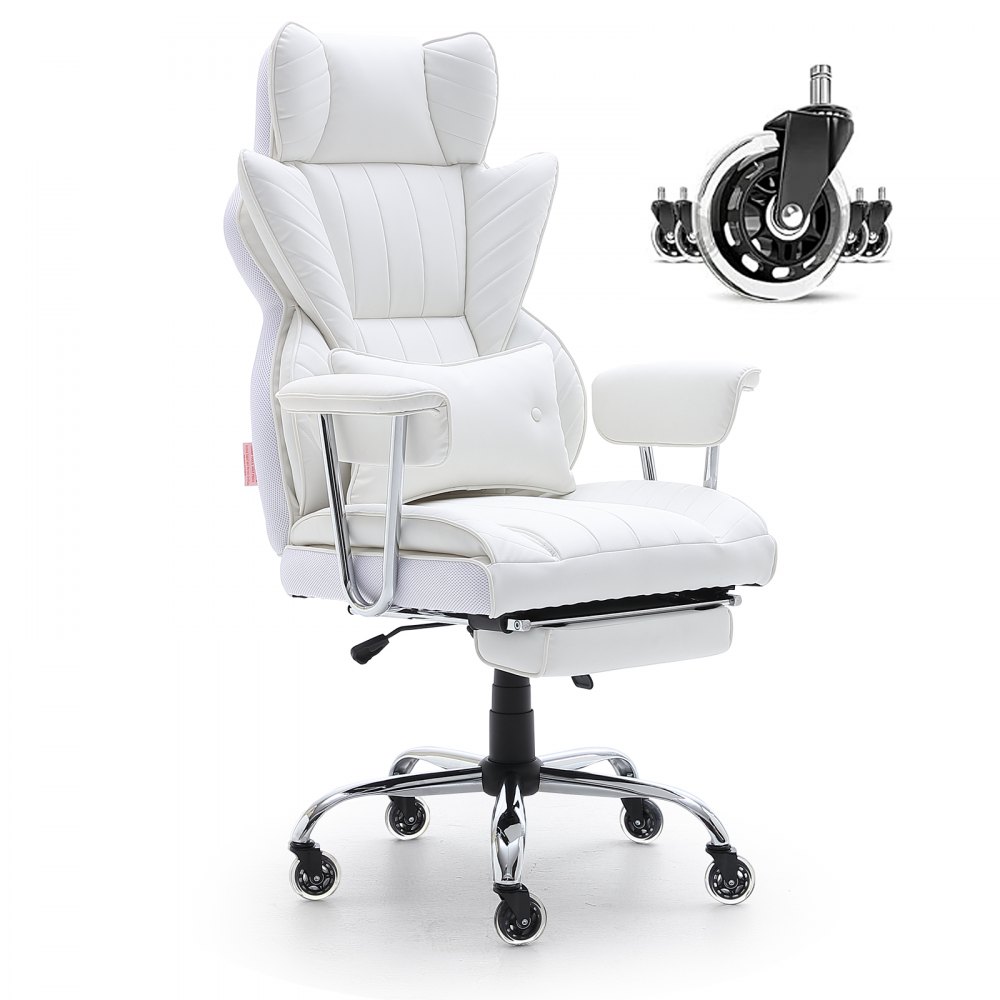 VEVOR Reclining Office Chair with Footrest, Heavy Duty PU Leather Wide