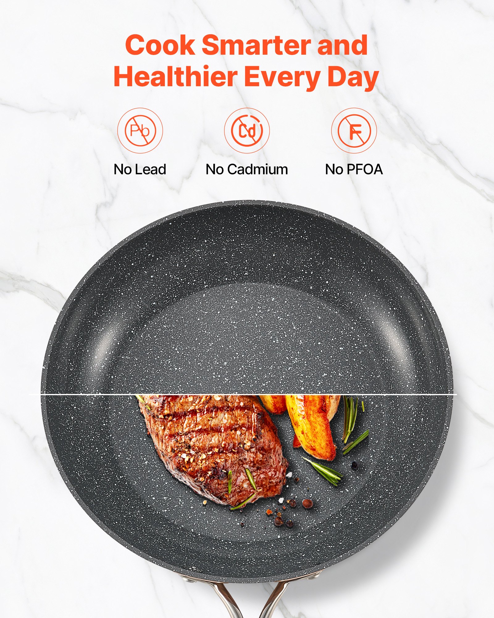 VEVOR Ceramic Coated Pans – 3-Piece, 8, 10, and 12 Inch