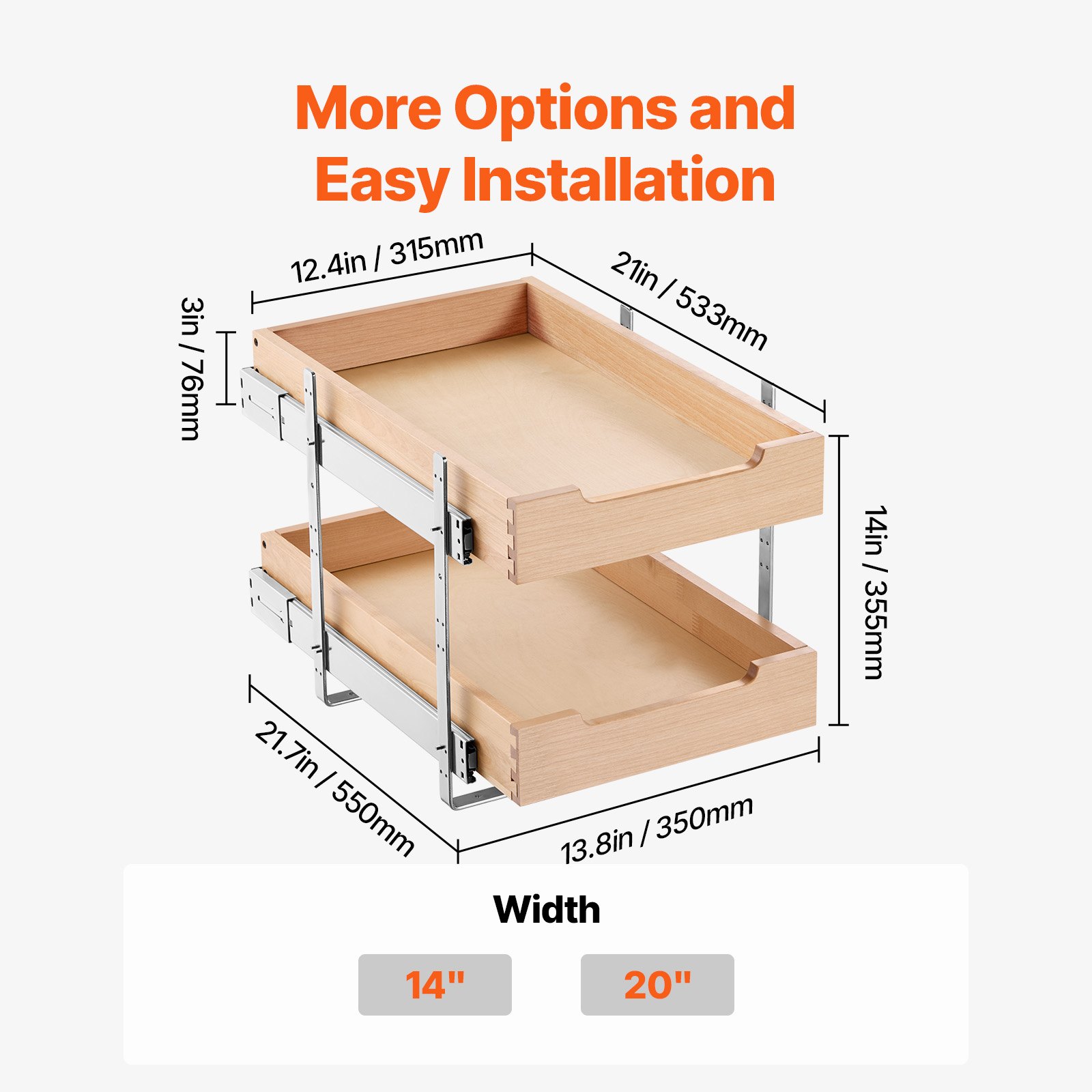 2 Tier Pull Out Cabinet Organizer Soft Close Slide Out Wood Drawer 14