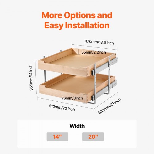 2 Tier Pull Out Cabinet Organizer Soft Close Slide Out Wood Drawer 20