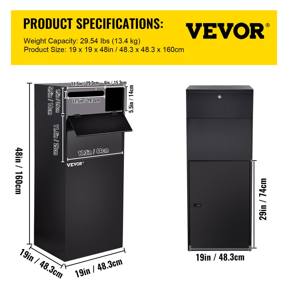 VEVOR Mail Package Drop Box, 19" x 19" x 48" Package Parcel Box with Locking Letterbox, Parcel