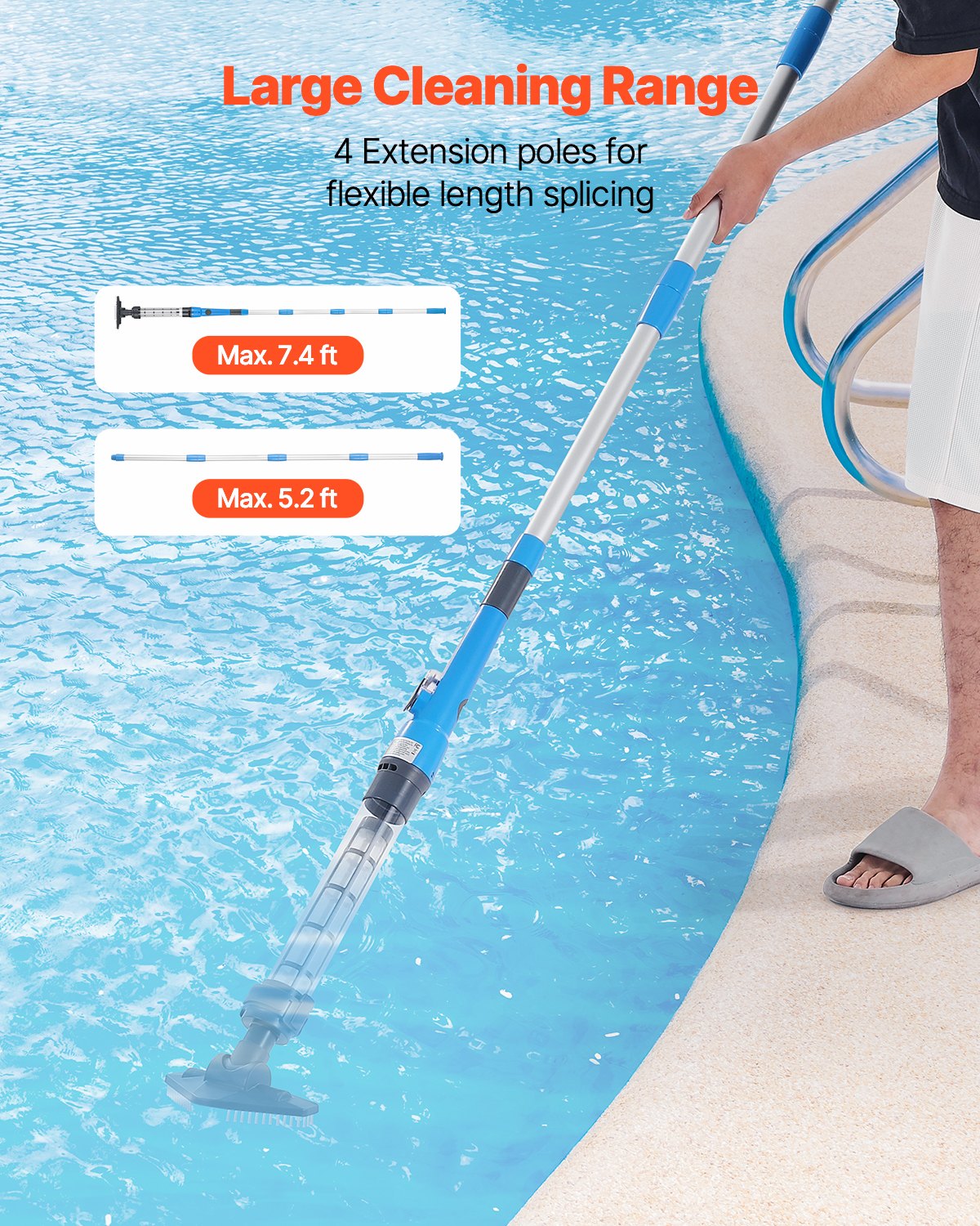 VEVOR Cordless Swimming Pool Vacuum – 4000mAh, 5.2ft Pole