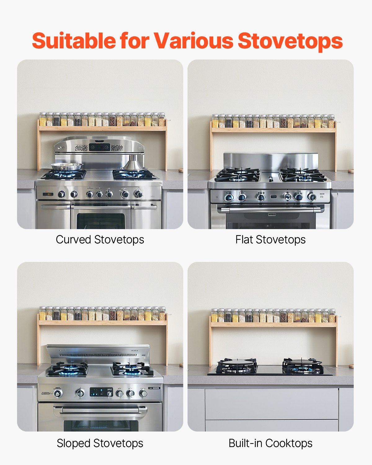 VEVOR Over the Stove Shelf – 32.6x13in, 6 Hooks, Spice Rack