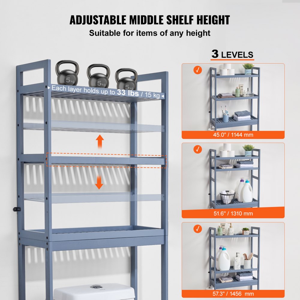 VEVOR Over the Toilet Storage 3-Tier Bathroom Shelf Rack Space Saver ...