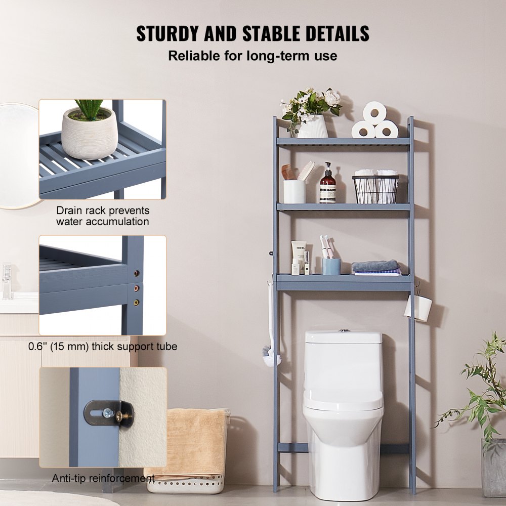 VEVOR Over the Toilet Storage 3-Tier Bathroom Shelf Rack Space Saver ...