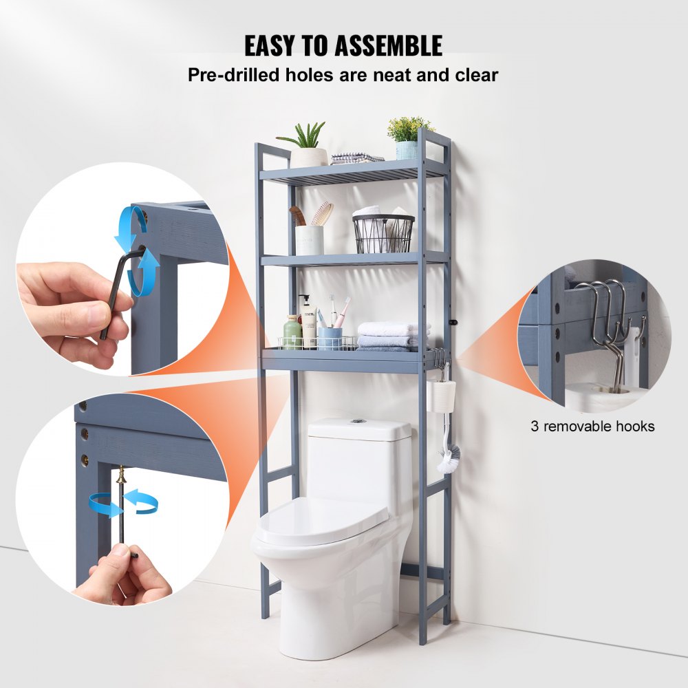 VEVOR Over the Toilet Storage 3-Tier Bathroom Shelf Rack Space Saver ...