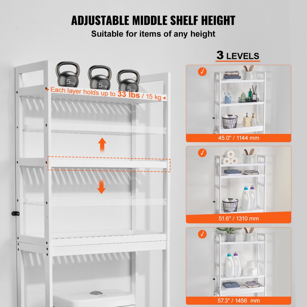 Scaffale Sopra WC A 3 Livelli | Organizzatore Bagno Autoportante | Dimensioni 69x30x181 Cm | Nero, Salvaspazio