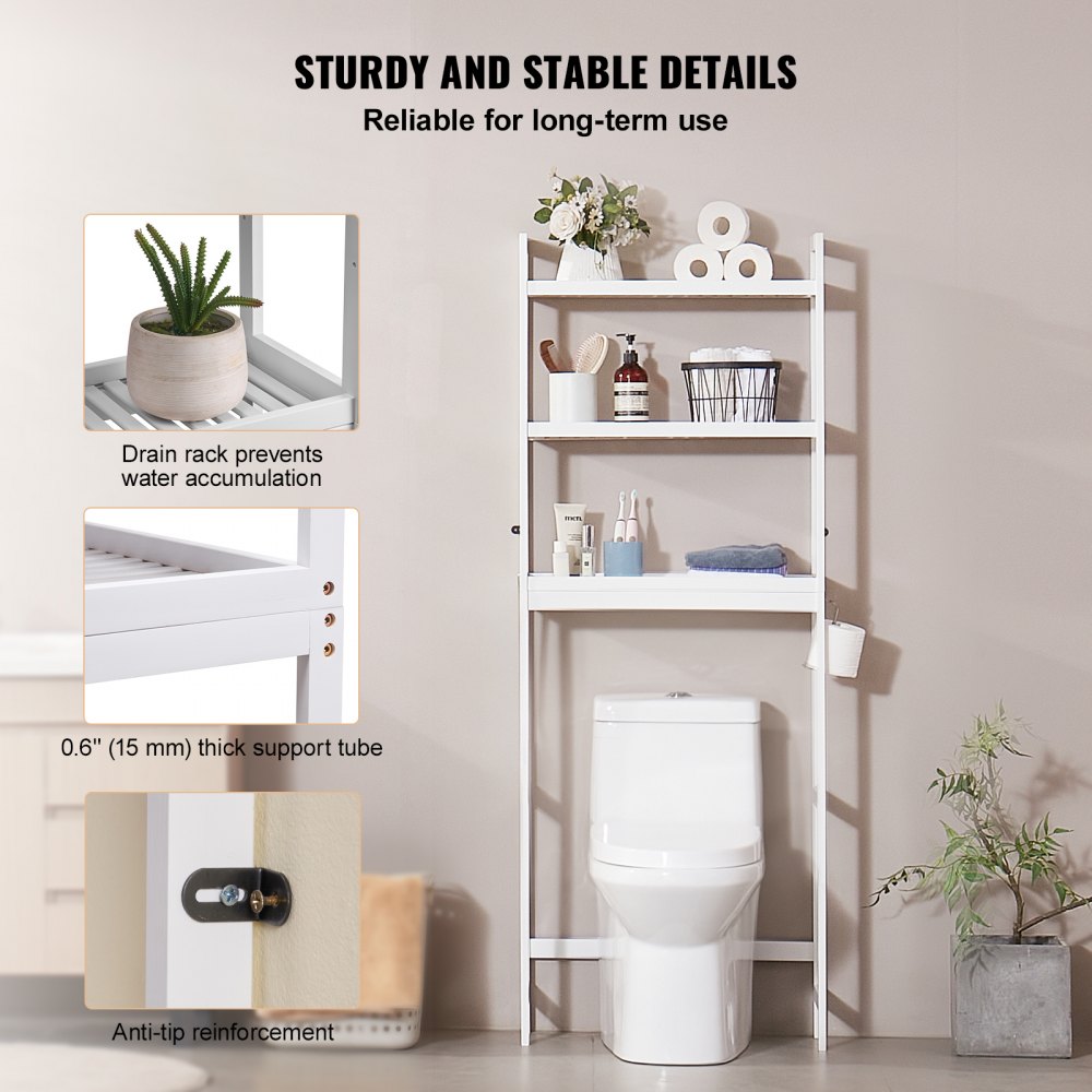 VEVOR Over the Toilet Storage 3-Tier Bathroom Shelf Rack Space Saver ...
