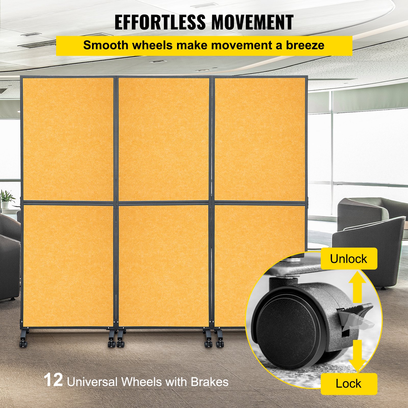 VEVOR Acoustic Room Divider 72"x66" Office Partition Panel 3 Pack Office Divider Wall Orange