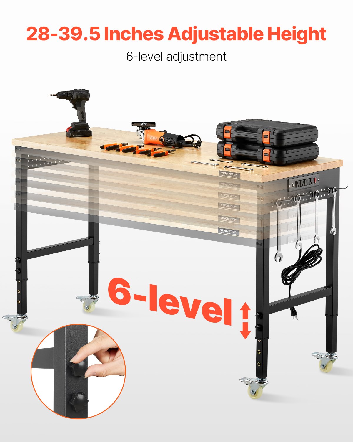 VEVOR Heavy Duty Adjustable Height Workbench – 60