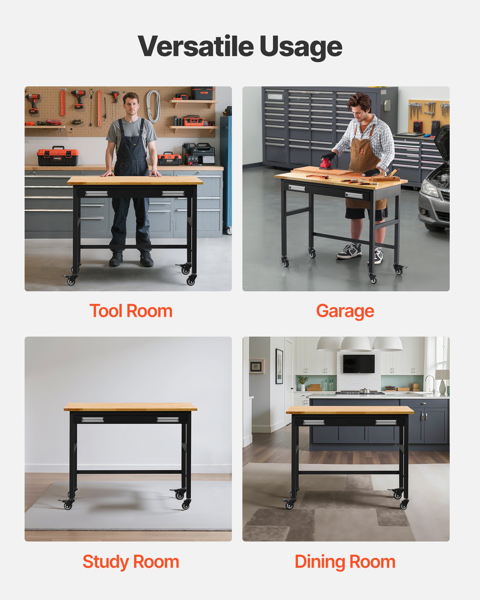 VEVOR Work Table for Garage — Adjustable & Heavy-Duty