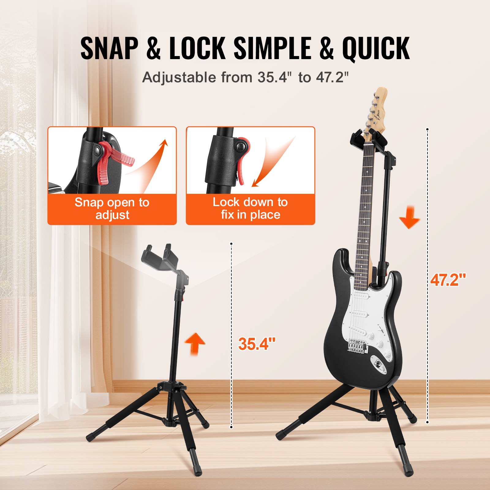 VEVOR Tripod Guitar Stand Floor-Standing Foldable 35.4-47.2 in ...