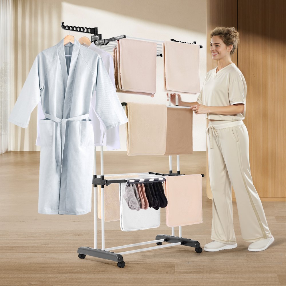 External Clothes Drying Rack VEVOR Clothes Drying Rack, 4-Tier Foldable Laundry Dryer Rack, Metal ...