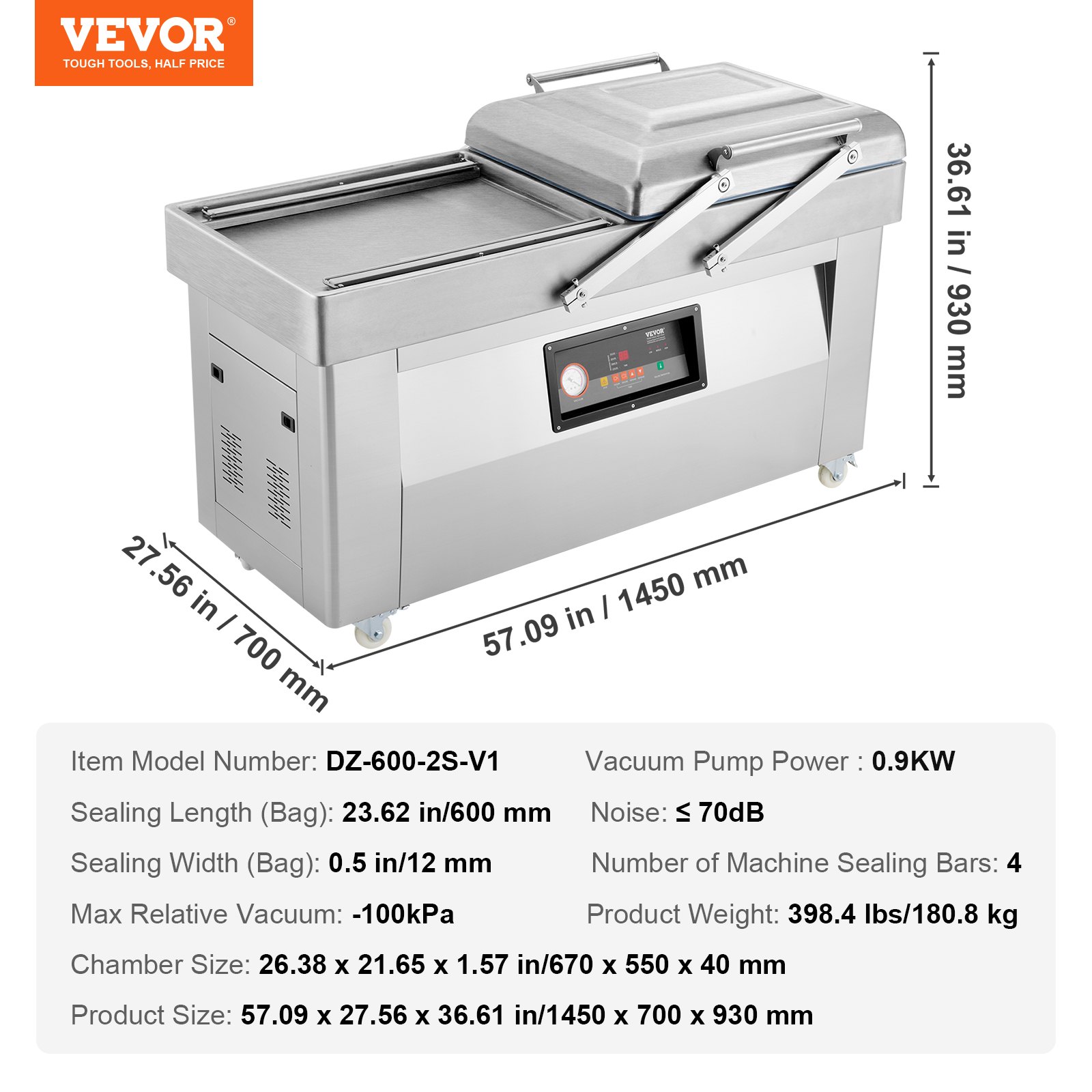 VEVOR Chamber Vacuum Sealer, 1200W Sealing Power, Vacuum Packing ...