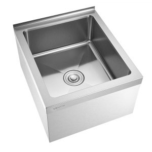 VEVOR 22x19x12 Inch Stainless Steel Floor Mop Sink – 304 Stainless, Wall-Mounted With Backsplash, 3-in-1 Filter & X-Shaped Drainage For Balcony Or Bathroom