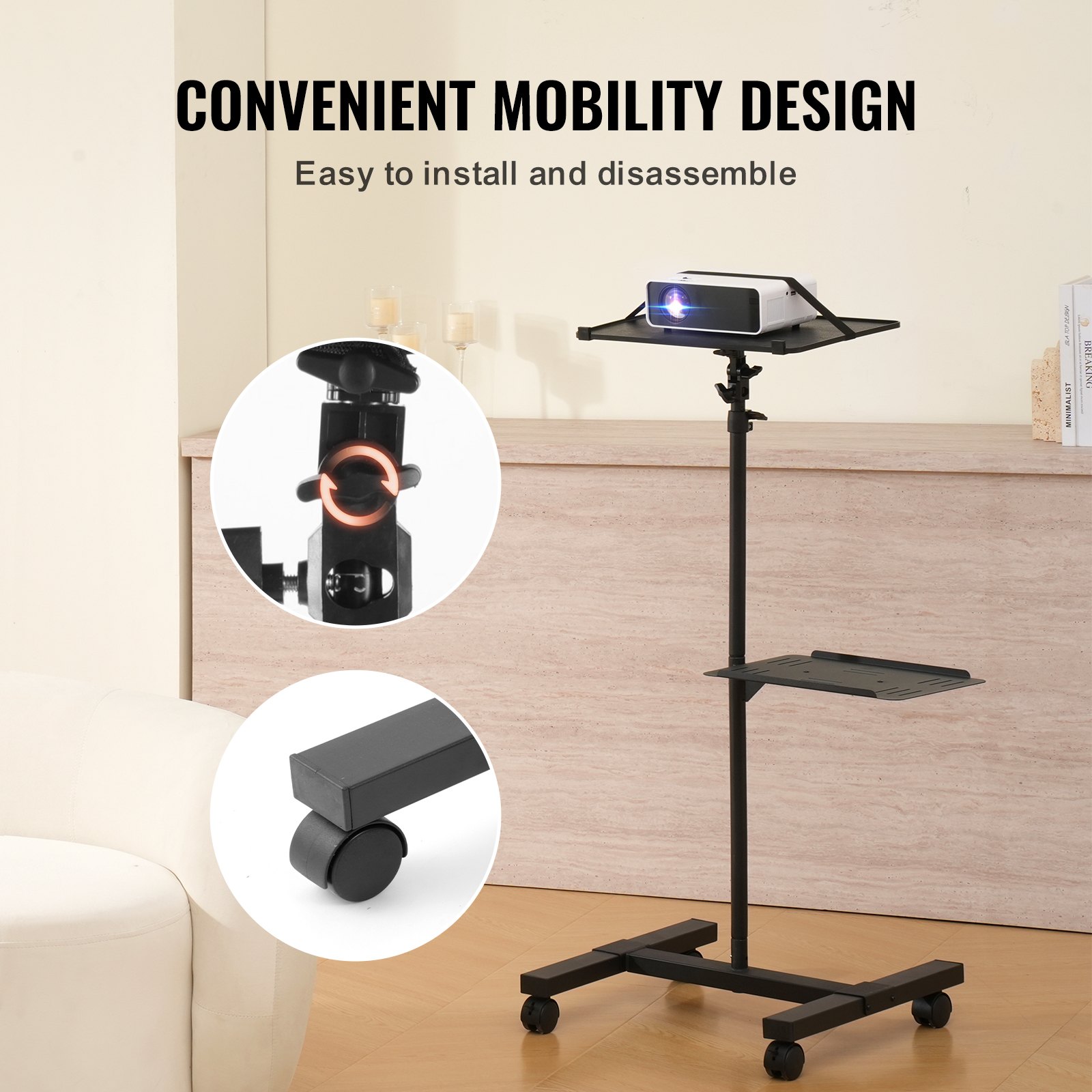 Put Rims Projector VEVOR Projector Stand with Wheels, Projector Floor Stand Adjustable ...