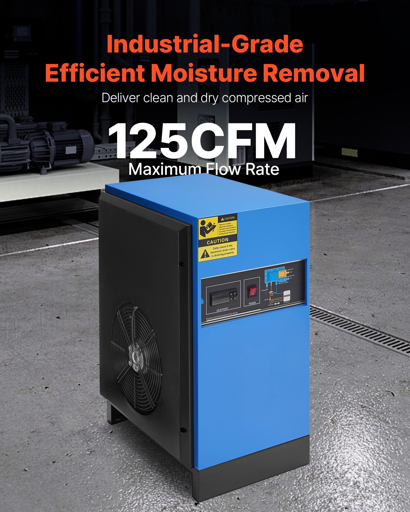 VEVOR Compressed Air Dryer, 125CFM Refrigerated Air Dryer, 110-120V ...