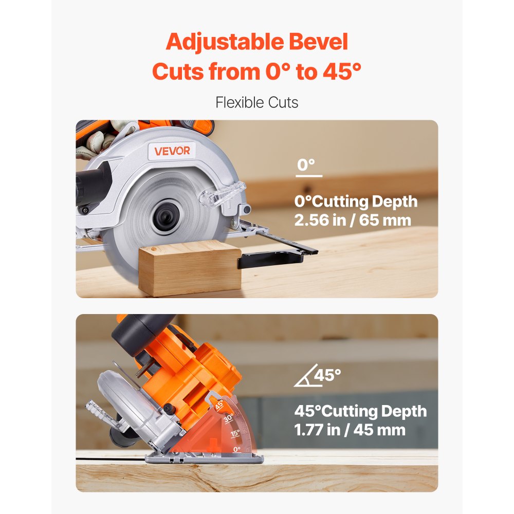 VEVOR 7-1/4 Cordless Circular Saw – 5000 RPM, 45° Bevel
