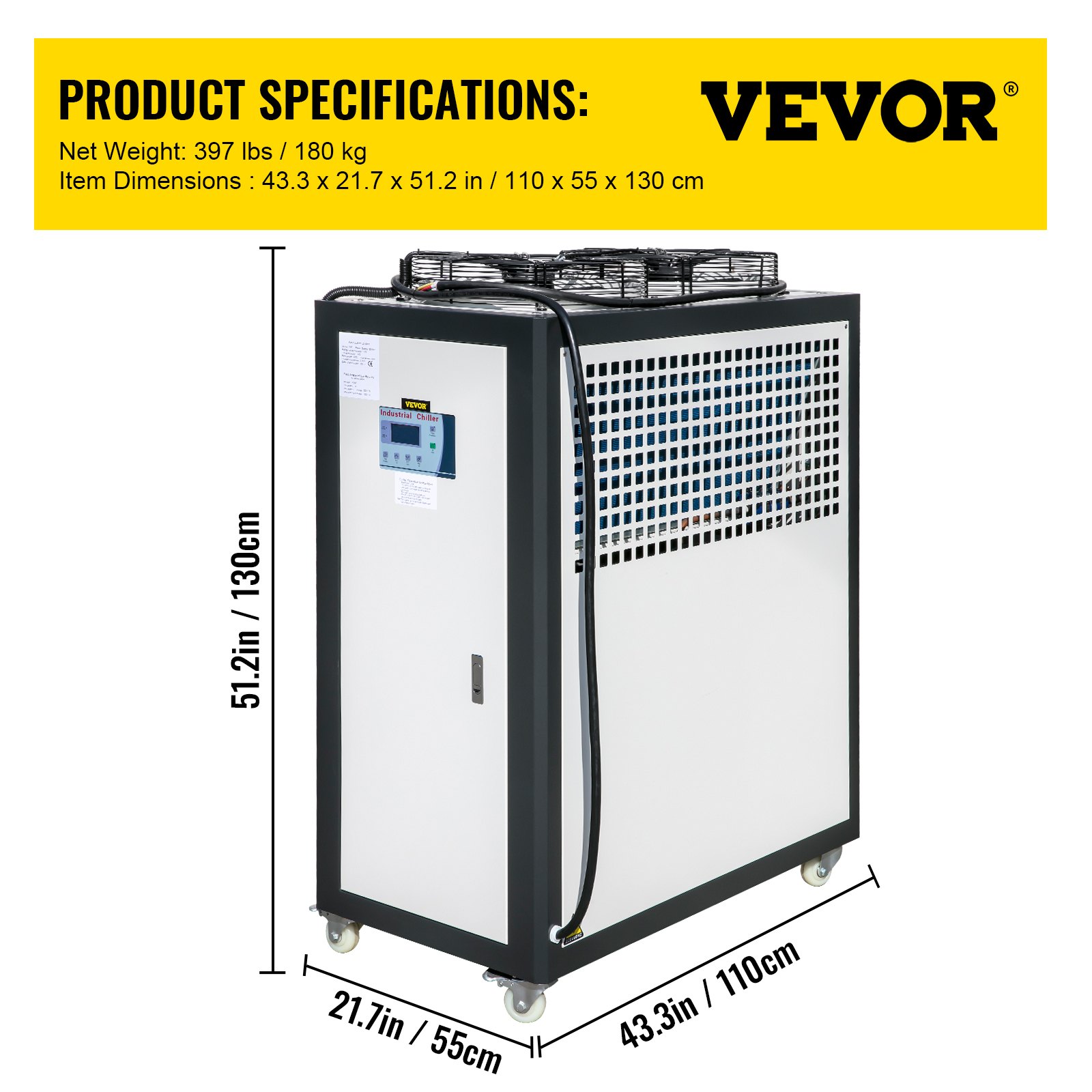 Vevor Air Cooled Chiller Industrial 5 Ton 5hp Panasonic Compressor Finned Condenser Portable 0692