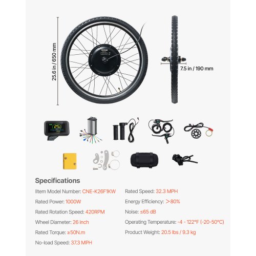 1000W Electric Bike Conversion Kit 48V 420rpm 26" Front Wheel EBike