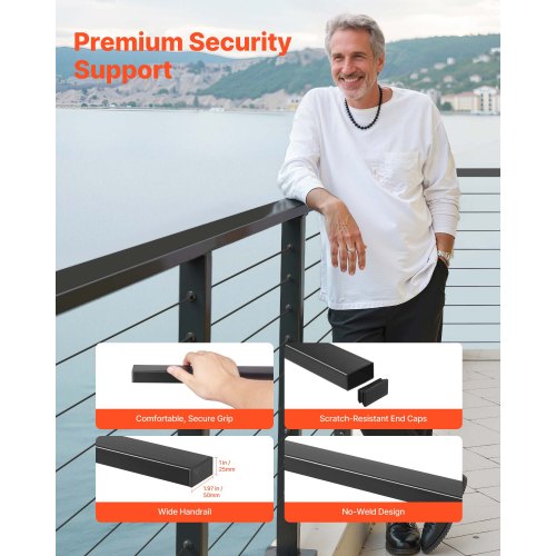 6.5ft Stainless Steel Handrail Rectangular Top Stair Railing for ...