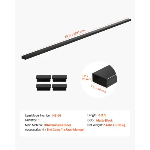 6.5ft Stainless Steel Handrail Rectangular Top Stair Railing for ...