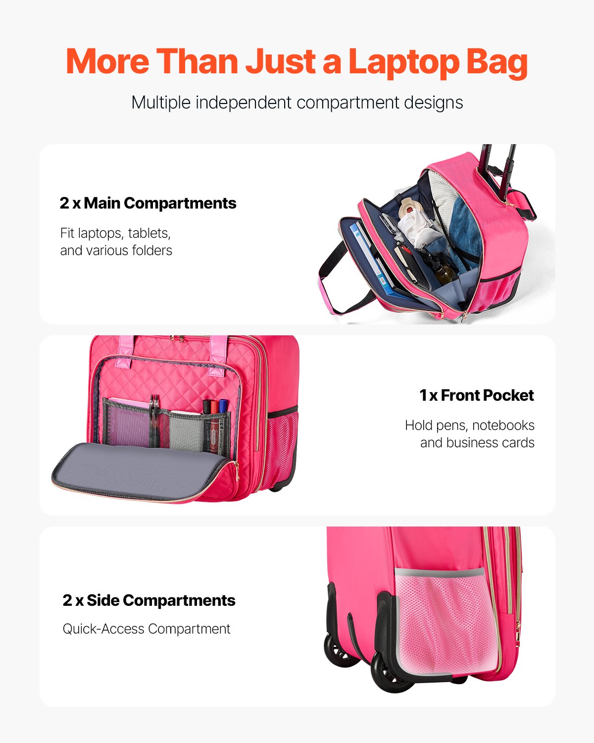 VEVOR Rolling Laptop Bag, Fits Up to 17.3 Inch Laptop, Wheeled ...