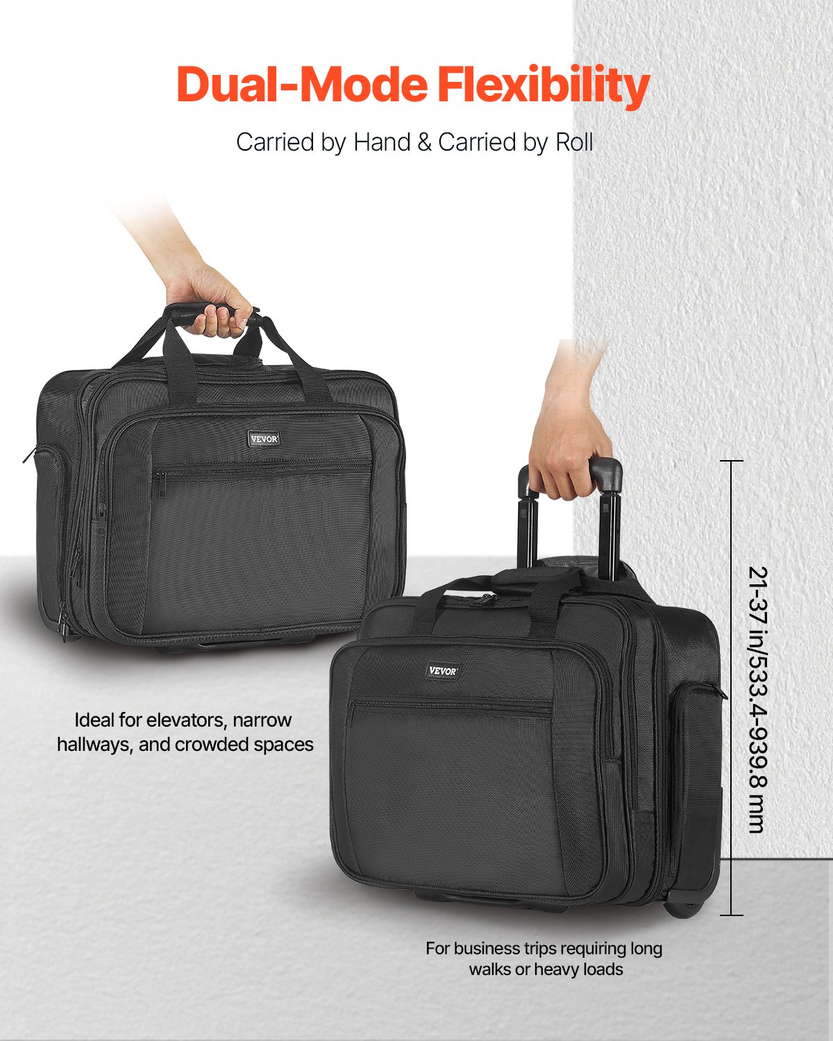 VEVOR Rolling Laptop Bag, Fits Up to 17.3 Inch Laptop, Wheeled ...