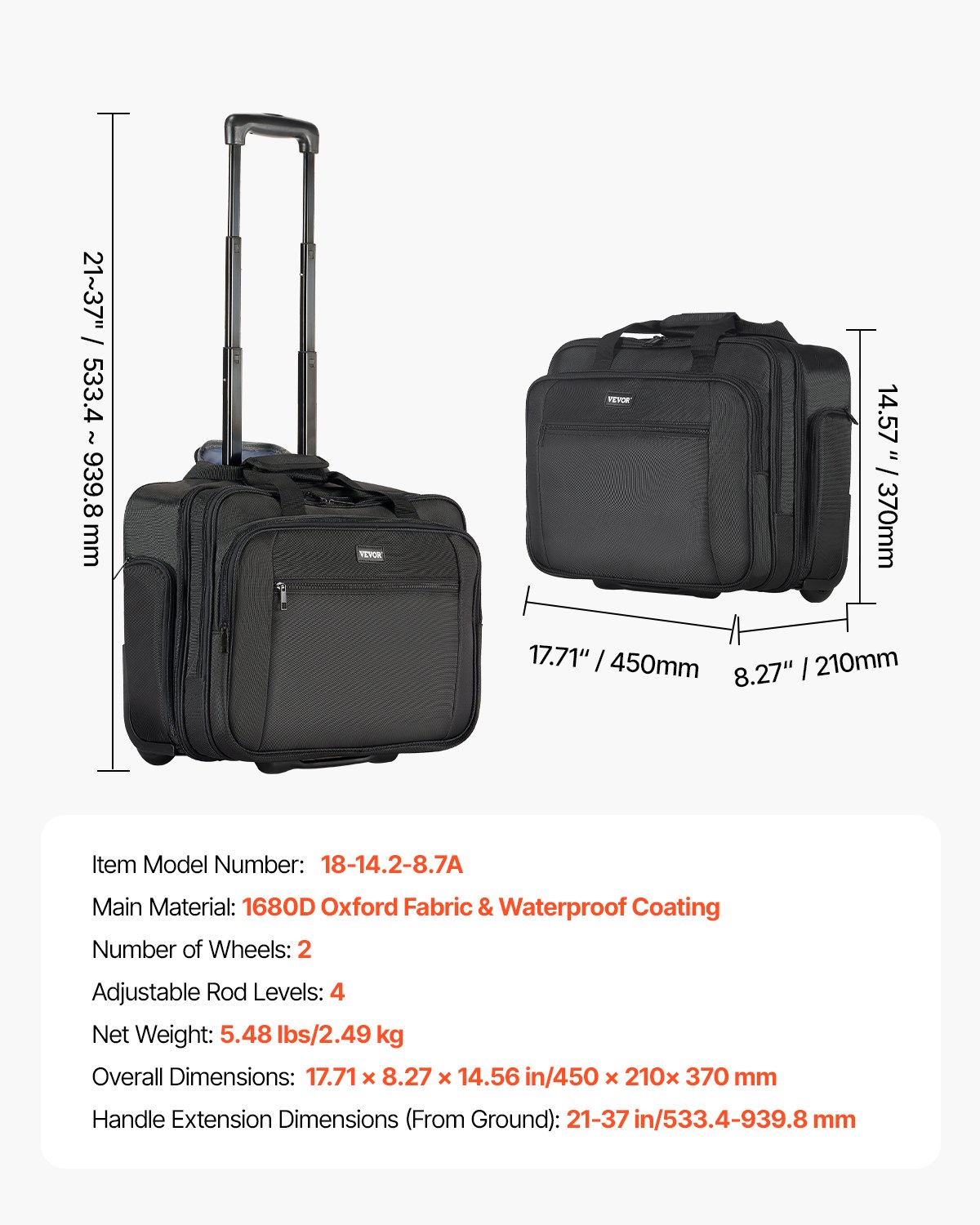 VEVOR Rolling Laptop Bag, Fits Up to 17.3 Inch Laptop, Wheeled ...