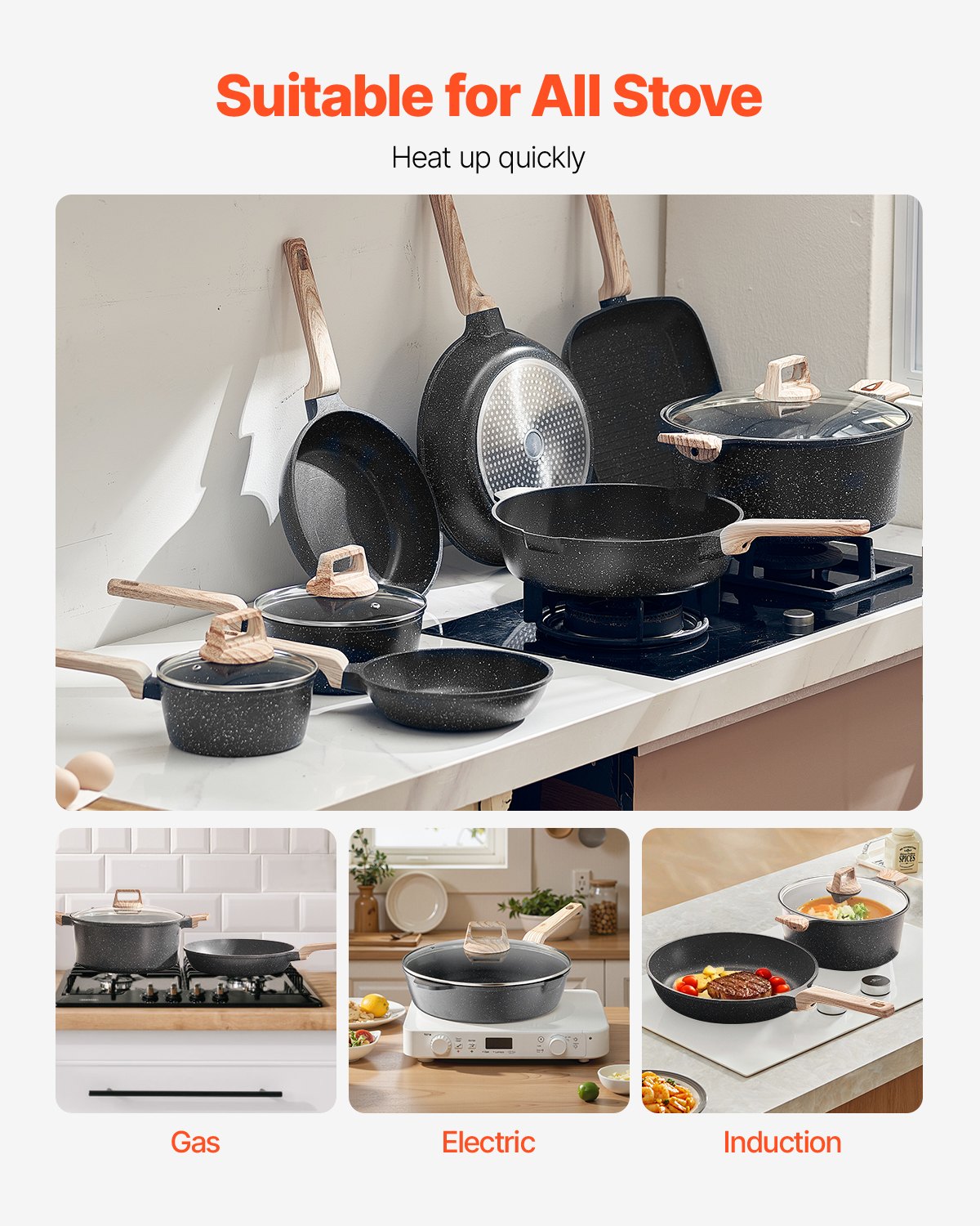 VEVOR Nonstick Induction Cookware Set – Easy Clean & Durable