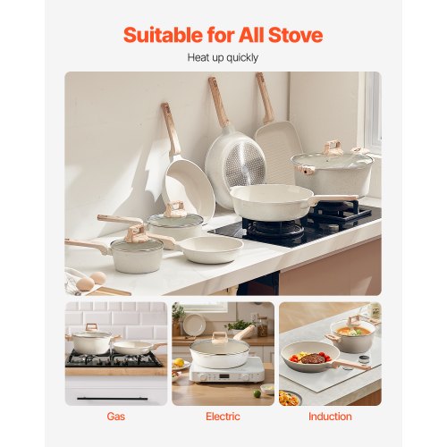 19 Piece Pots and Pans Set Granite Nonstick Kitchen Cookware Induction ...