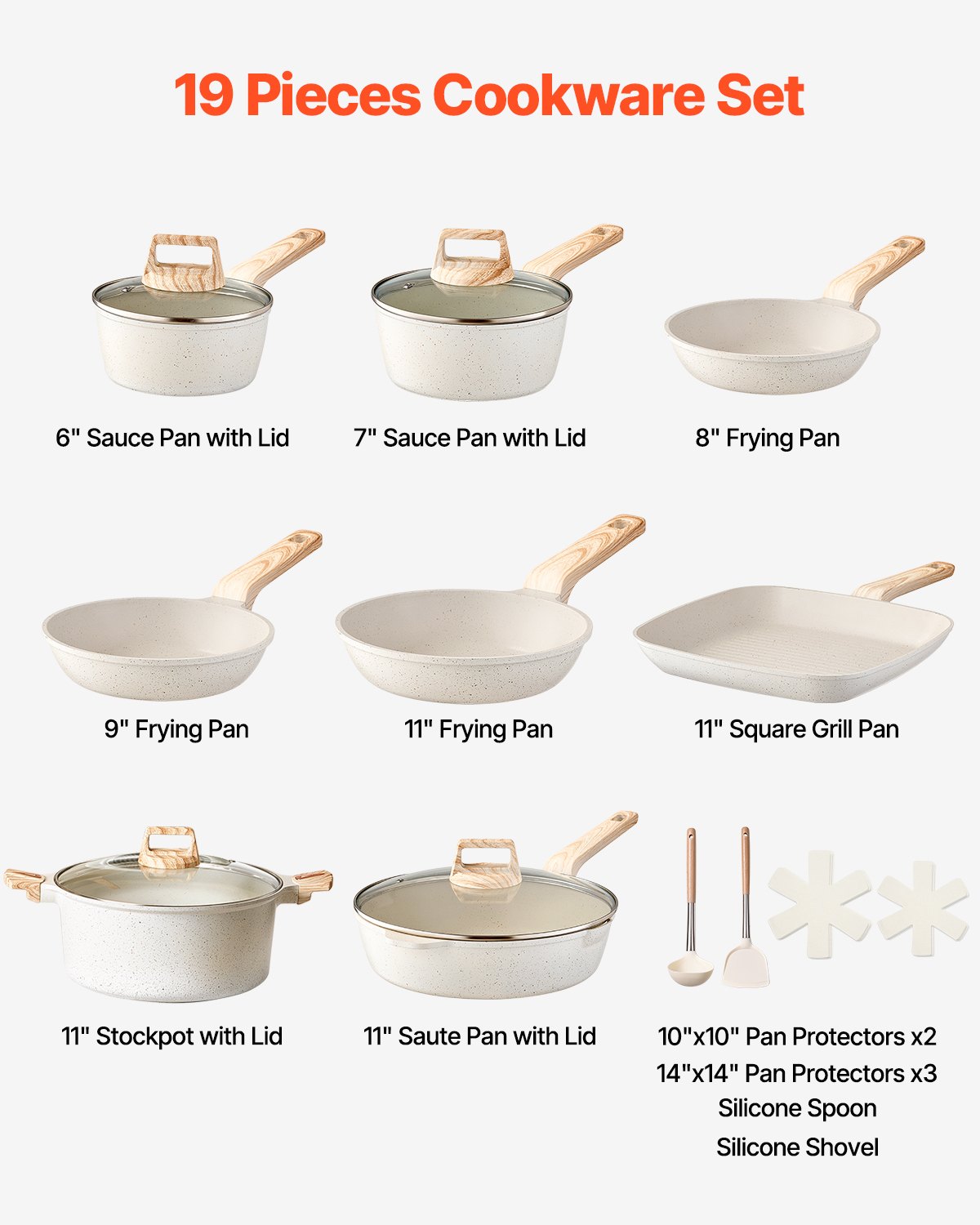 VEVOR 19 Piece Pots and Pans Set Nonstick, Granite Cookware Set ...