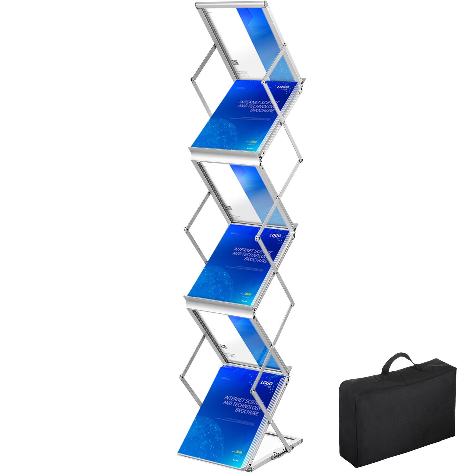 VEVOR Literature Rack, 6 Pockets, Pop up Aluminum Magazine Rack ...