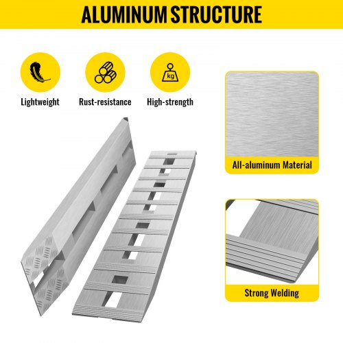 60''×12'' 1 Pair Aluminum Ramps 6500Lbs Car Trailer Truck Ramps Hook
