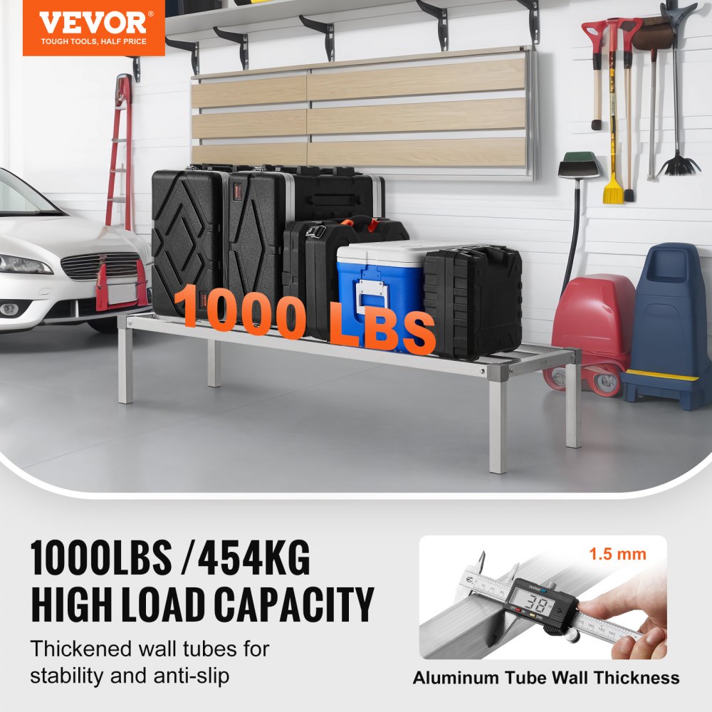 Hliníkový regál VEVOR Dunnage, 60” x 20”, komerční regál na potraviny, 12” nad podlahou, nosnost 1000 liber, celosvařovaný hliníkový skladovací regál, pro skladování v restauracích, kuchyních, garážích a vozidlech - miniatura 2