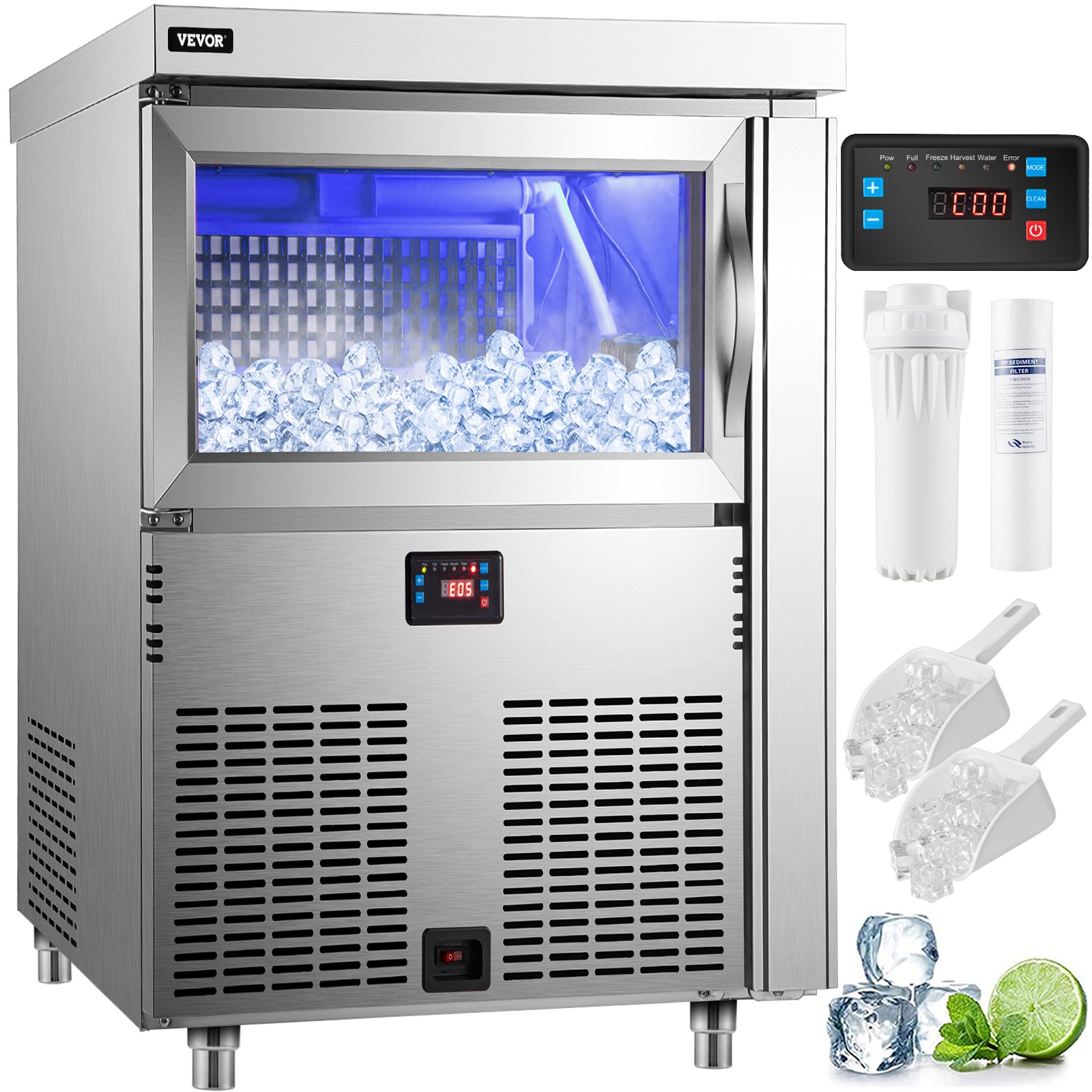 VEVOR 110V Commercial Ice Maker 200LBS/24H, Stainless Steel Under ...