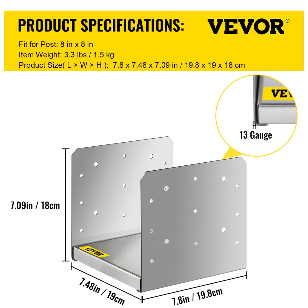 VEVOR Standoff Post Base 8x8 Inch Adjustable Post Base Post Mender ...