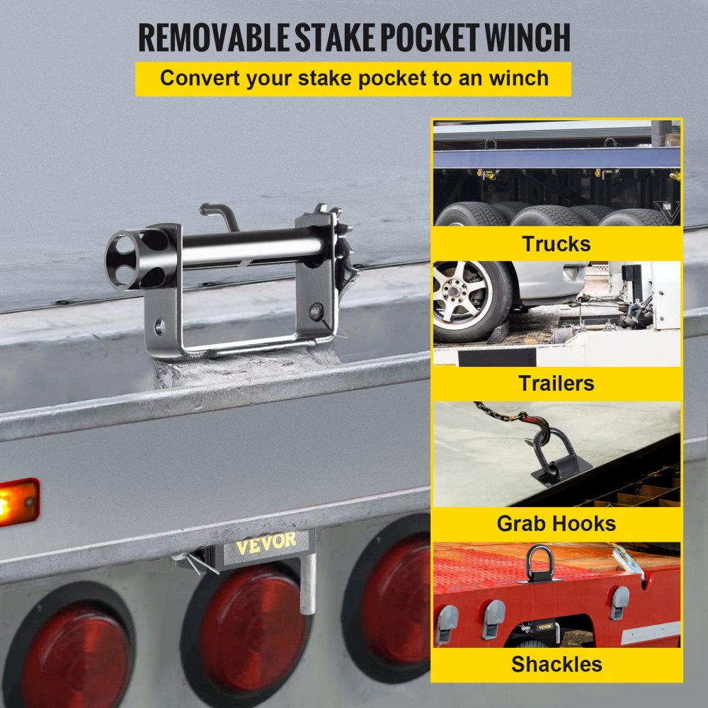 VEVOR 5400lb 3 Pin Stake Pocket, 4 Pack Heavy Duty Trailer Winches w ...