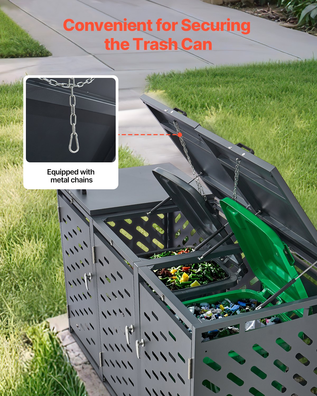 VEVOR Trash Can Storage, 3 x 52.79 Gal Trash Bin Storage Shed Outdoor ...