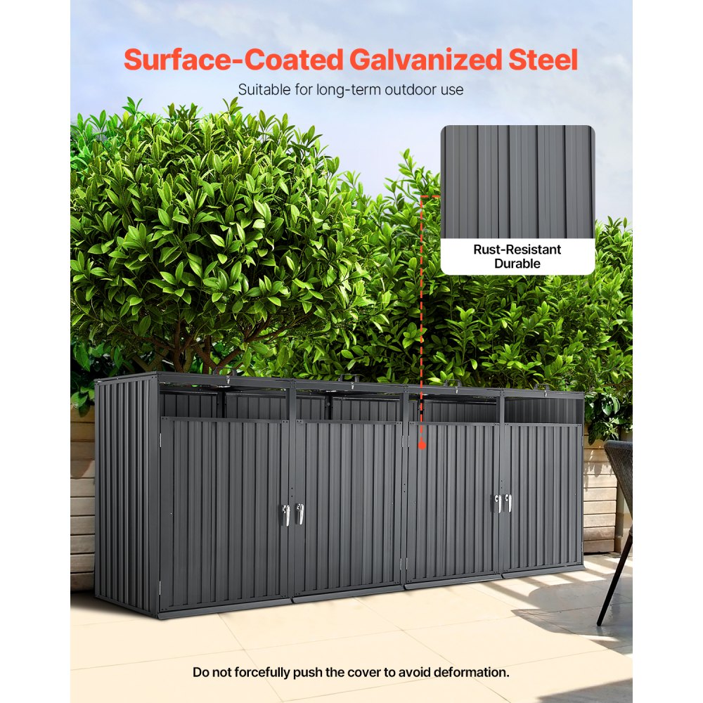 VEVOR Trash Can Storage, 4 x 52.79 Gal Trash Bin Storage Shed Outdoor ...
