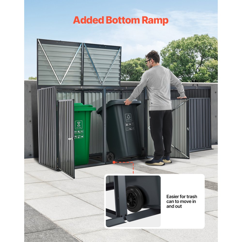 VEVOR Trash Can Storage, 4 x 52.79 Gal Trash Bin Storage Shed Outdoor ...