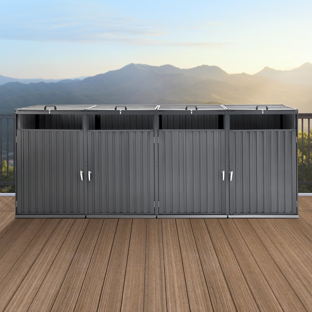 VEVOR Trash Can Storage, 4 x 52.79 Gal Trash Bin Storage Shed Outdoor ...