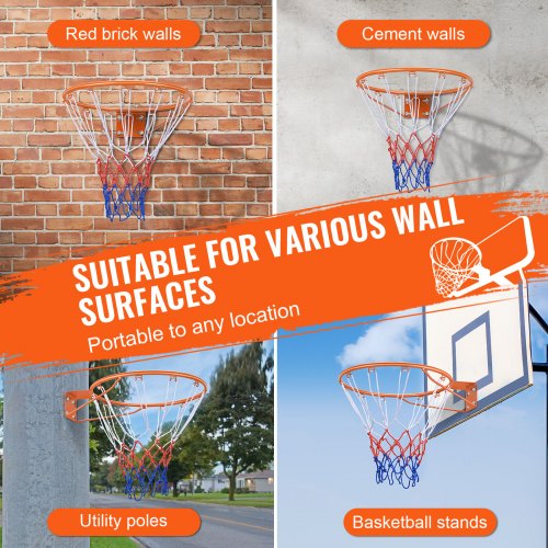 VEVOR Basketball Rim, Wall Door Mounted Basketball Hoop, Heavy Duty ...